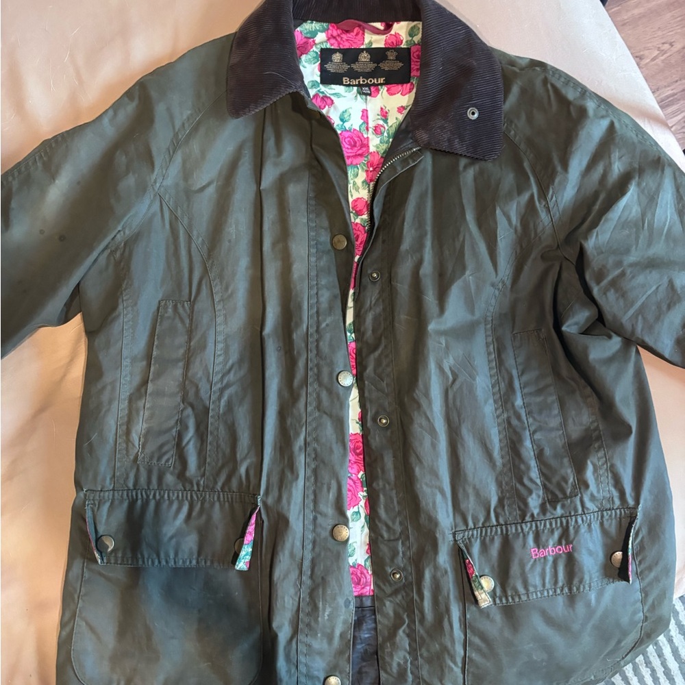 Barbour Green Jacket with Floral Lining